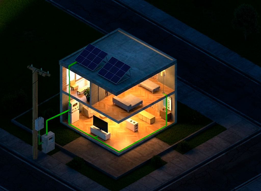 Casa con Energía Solar de Noche (Baterías)